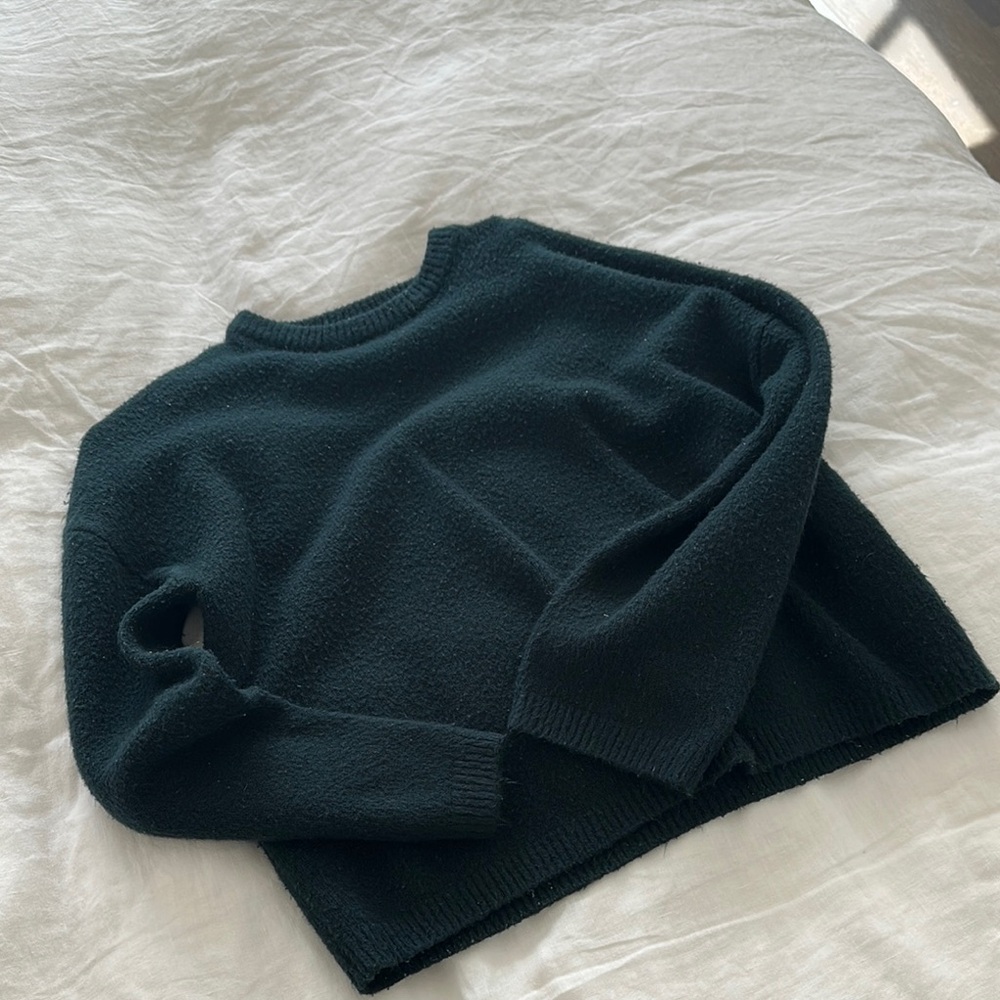 OAK + FORT Dark Green Crew Neck Sweater